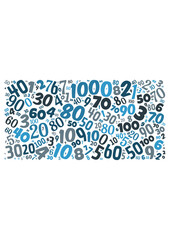 Illustration of a word cloud with words representing numbers
