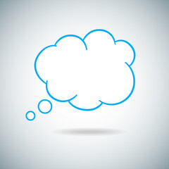 Think bubble isolated on gray background. Trendy think bubble in flat style. Modern template for social network and label. Creative thought balloon. Cloud line art, vector illustration