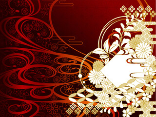金の波と赤の和柄の背景 Poster Abstract Abstract Posters Risings