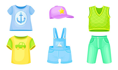 Clothes for Boys with Vest and Sweatshirt Vector Set