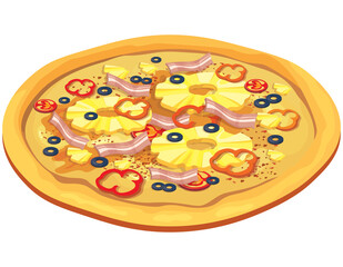 pizza, italian, food, fast, pineapple, ham, snack, illustration, meal, vector, isolated, tasty, tomato, lunch, dinner, restaurant, ingredient, eat, delicious, mozzarella, meat, olive, menu, sauce, fre