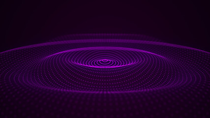 Music and sound splash with ripples. Flowing purple round wave with dots. 3d rendering.