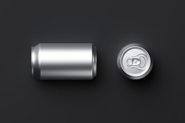 classic aluminum can for carbonated drinks on a black background, 3D rendering, web banner or logo