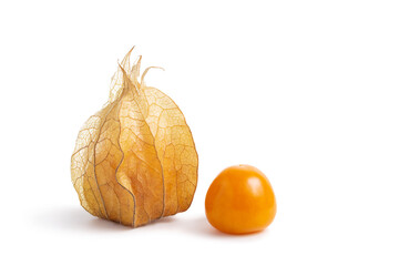 Fresh cape gooseberry, physalis with calyx on white background, clipping path