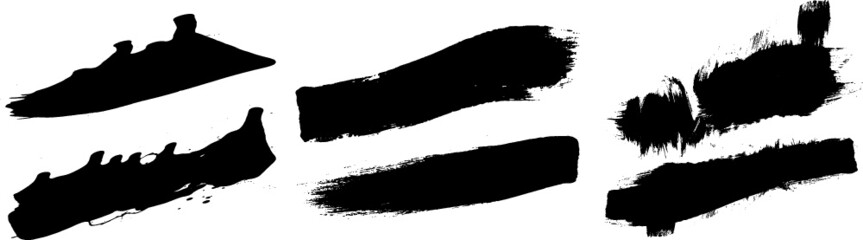 Grunge Paint Roller . Vector brush Stroke . Distressed banner . Black stripes isolated. paintbrush collection . Modern Textured shape . Dry border in Black . Bulge lines