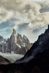 Beautiful view of Cerro Torre in Los Glaciares National Park, Patagonia, Argentina, South America with snow