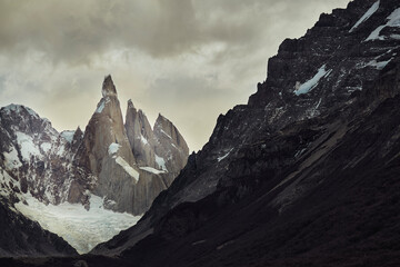 Beautiful view of Cerro Torre in Los Glaciares National Park, Patagonia, Argentina, South America with snow