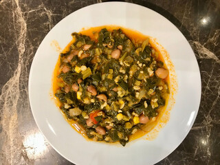 Turkish Style Black Cabbage Food with Kidney Beans in Local Restaurant.