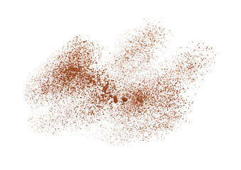 Brown cocoa powder on white background, top view