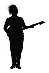 Rock musician with electric guitar silhouette vector