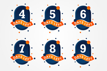 promotional banner with number of days left sign. Number 4, 5, 6, 7, 8, and 9 use oval design template isolated on grey gradient.  Days Left Badge for Sale or Retail