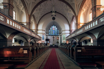 The interior of a Gothic church, Poland.