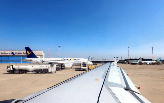 Valerio Catullo Airport in Verona Villafranca Italy - Aircrafts on runway