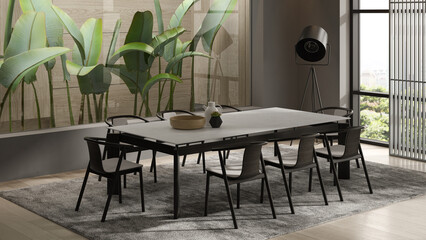 Minimalist Interior of modern living room 3D rendering