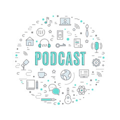 Podcast Sign Circle Sign. Web, Education and Technology Icons Vector Illustration