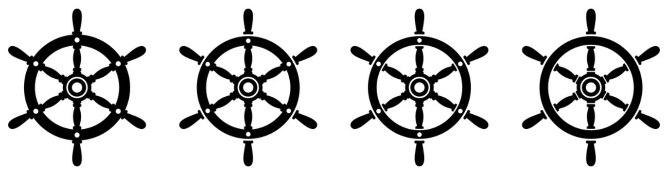 Ship steering wheel set. Boat steering wheels. Vector