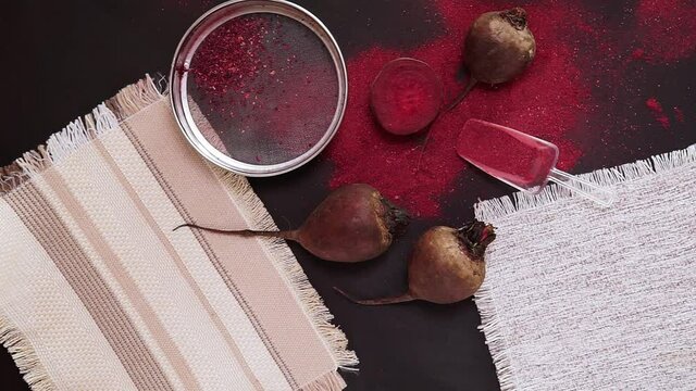 floor from beet top view of a flat lay. Cooking food from useful flour