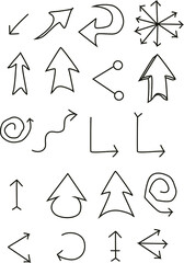Set of hand drawn arrows doodle on white background