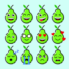 Set of green pear emoticons vector design