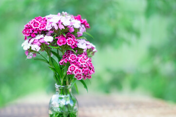 bouquet flowers in bank on table with copy space. summer concept