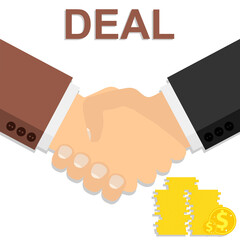 Handshake. Deal. Two businessmen shake hands after closing a deal. Vector illustration.