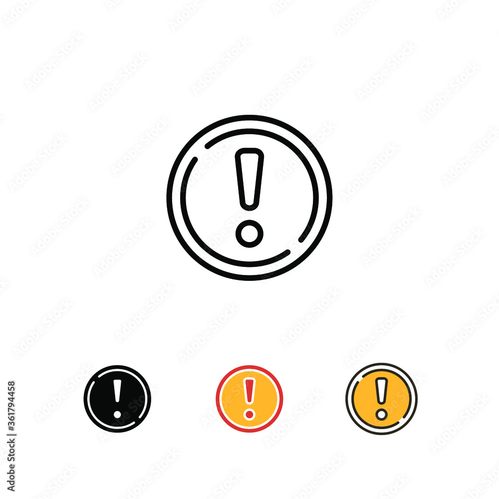 Poster exclamation mark in round shape for hazard warning symbol. beware secure caution in traffic road. er