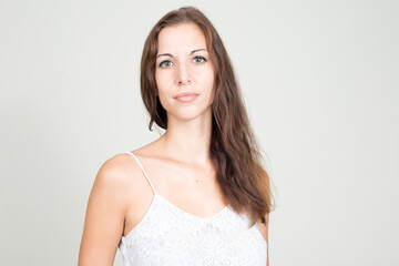 Portrait of young beautiful woman with brown hair