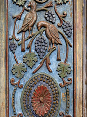 A close up photo of an old, handmade wooden door in Bodrum, Turkey.