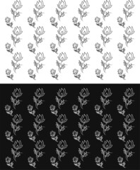 repeating pattern of flowers on a black and white background