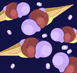 Purple chocolate Cartoon ice cream vector illustration for food cafeteria design. Idea for cafe menu