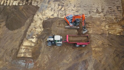 Baustelle Baugebiet Bagger aus der Vogelperspektive	
