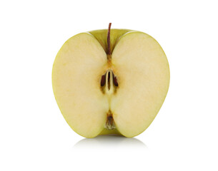 Piece of fresh juicy yellow apple isolated on white