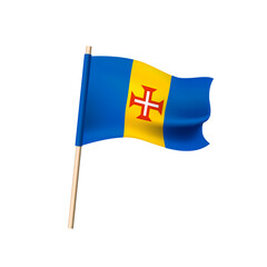 Vector flag of Madeira. Cross on yellow and blue vertical stripes