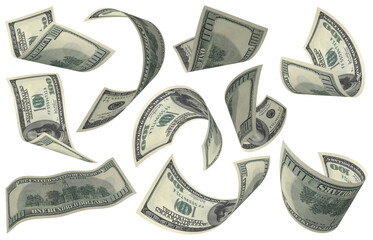Dollar, Paper Money Set, American Banknote, Flying Money, 3D Render
