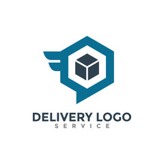 Obraz premium Fast Delivery Services Logo Design Template. Delivery talks forum logo. Vector illustration