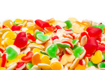 Juicy colorful jelly sweets. Gummy candies. Hearts.