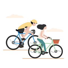 Man and Woman couple riding bicycles