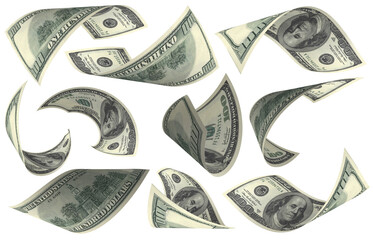 Dollar, Paper Money Set, American Banknote, Flying Money, 3D Render