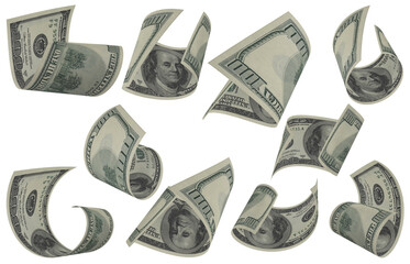 Dollar, Paper Money Set, American Banknote, Flying Money, 3D Render