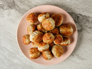 Cutlet meatball with farm minced meat cooking homemade with vegetables, herbs, spices and other ingredients by family recipe  on home kitchen background with ingredients