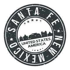 Santa Fe New Mexico USA Stamp Logo Icon Skyline Silhouette Symbol Round Design Skyline City.