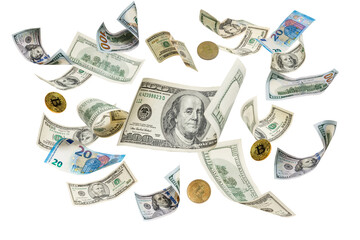 Colection of packs of dollars isolated on white background