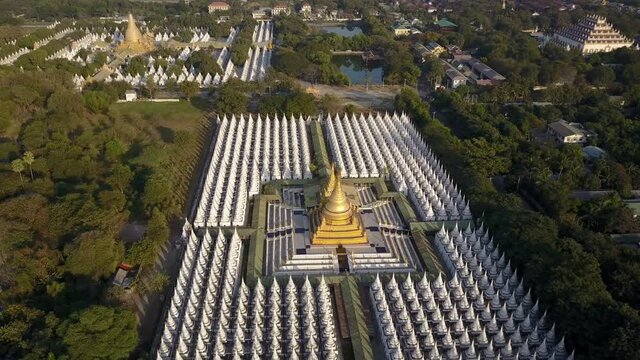 Aerial shot of the Kuthodaw Pagoda surrounded by 729 shrines containing the world's biggest book,Mandalay, Myanmar