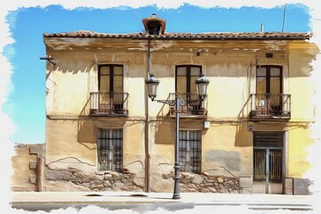 Avila, cityscape. Imitation of oil painting. Illustration