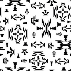 Black and white ethnic geometric kilim woven seamless vector background in pink orange colors for fabric, wallpaper, scrapbooking projects or backgrounds.