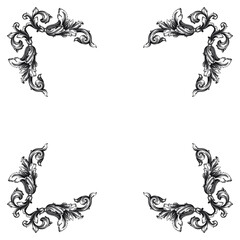 Vintage Ornament Element in baroque style with filigree and floral engrave the best situated for create frame, border, banner. It's hand drawn foliage swirl like victorian or damask design arabesque.