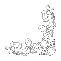 Obraz premium Vintage Ornament Element in baroque style with filigree and floral engrave the best situated for create frame, border, banner. It's hand drawn foliage swirl like victorian or damask design arabesque.