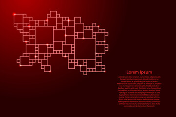 Jersey map from red pattern from a grid of squares of different sizes and glowing space stars. Vector illustration.