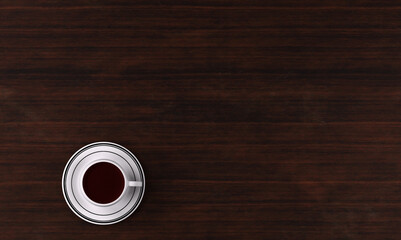 3D Rendering : A cup of Tea/coffee and the saucer on the table, top view