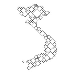 Vietnam map from black pattern from a grid of squares of different sizes . Vector illustration.